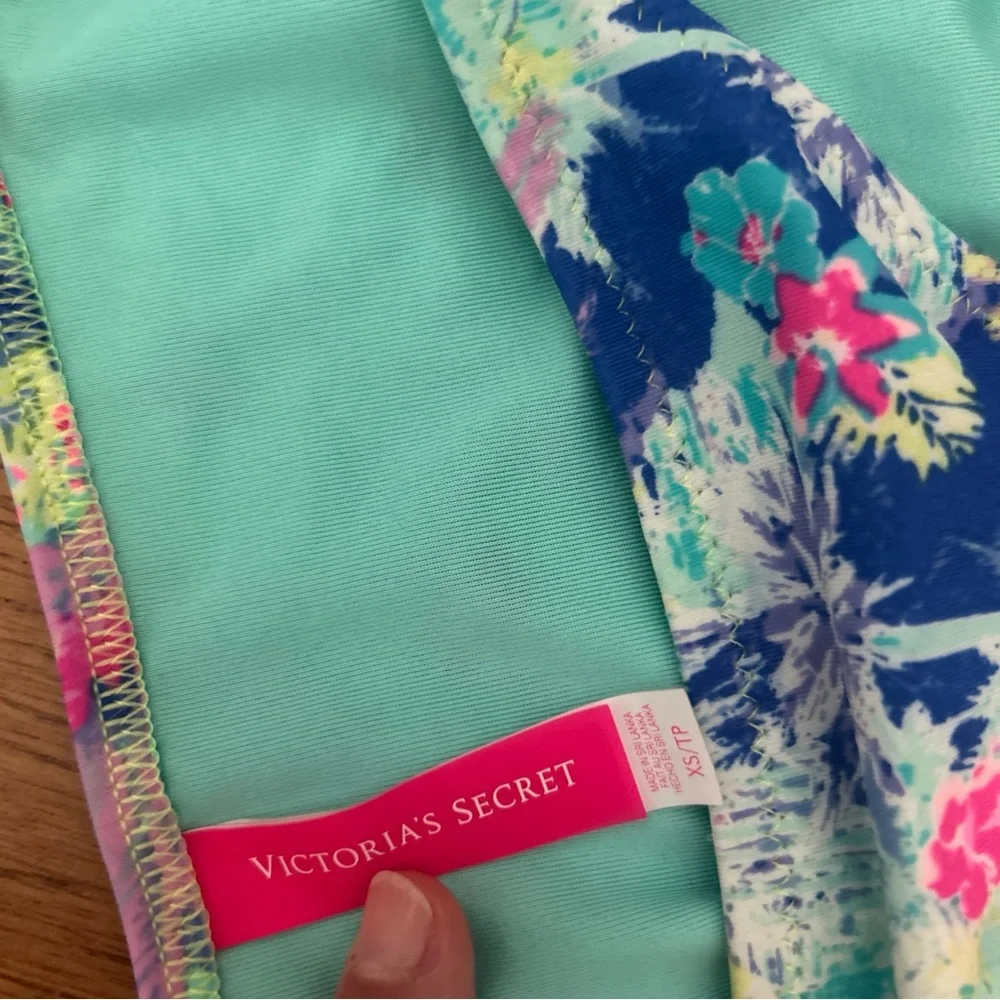 Victoria's Secret Bikini Bottom Swim XS Side Tie Aqua Blue Turquoise Floral Pink